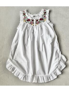 Go Softly Nightgown White Embroidered Cotton Sleepwear Ruffle Boho M